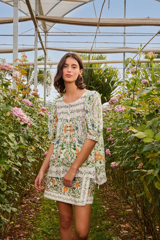 Farm Rio - Folk Floral Mini Skirt - Off-White - 女装 - 短裙 - 白色 商品图1