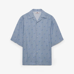 GCDS 男士字母徽标细条纹短袖衬衫 浅蓝色 B1CM2405HW1 70