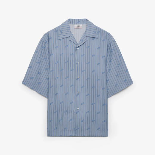 GCDS 男士字母徽标细条纹短袖衬衫 浅蓝色 B1CM2405HW1 70 商品图0