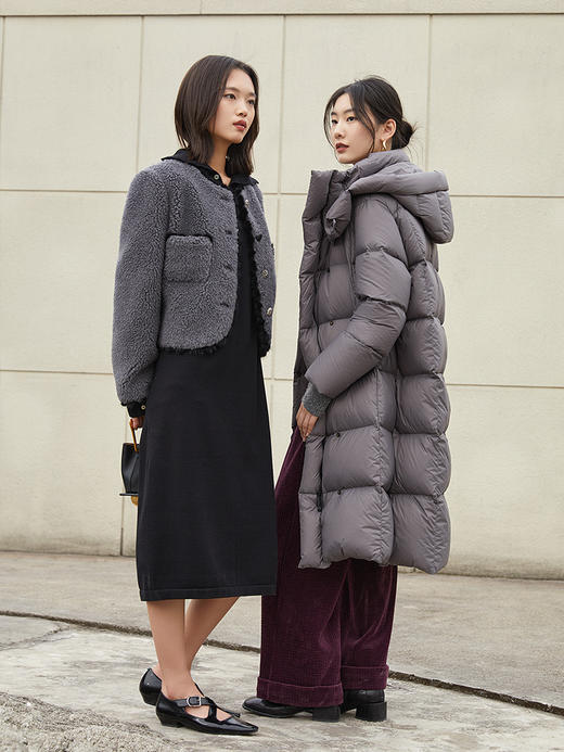 灰调毛绒短款夹克女 撞色毛边装饰圆领单排扣上衣 法式小香风秋冬温柔质感外套 商品图1