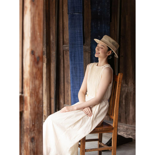 牧衣游原创手工刺绣打条100支精棉无袖连衣裙轻薄质朴长裙 小风铃 商品图1