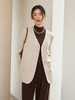 米白色人字纹毛呢西装外套 复古风斜门襟单排扣大口袋上衣 春秋季高级感显瘦百搭女式中长款呢子西服 商品缩略图1