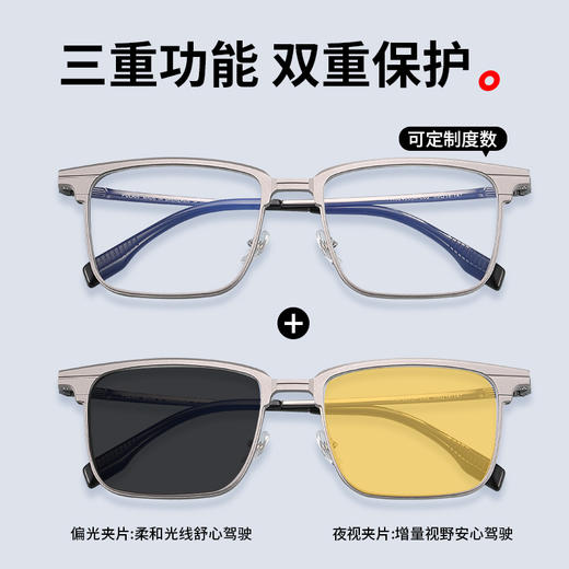 普莱斯磁吸套镜PAG24061A/PAG24063A  磁吸近视套镜 解决近视党烦恼 一镜三用 TAC偏光太阳镜片 黄色夜市片 商品图4