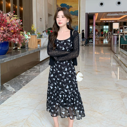 奢姿大码女装2025夏季减龄蝴蝶印花吊带针织两件套胖妹妹通勤套装9952993947AB 商品图4