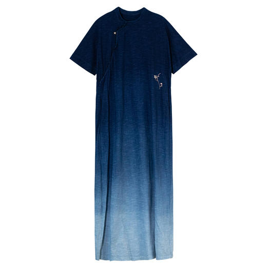 牧衣游原创 吊蓝染棉质连衣裙手绣质朴文艺复古新中式长裙 乐涛 商品图4