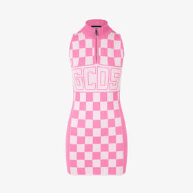 GCDS 女士字母徽标格纹半拉链迷你连衣裙 粉色 B1CW1015KH7 55