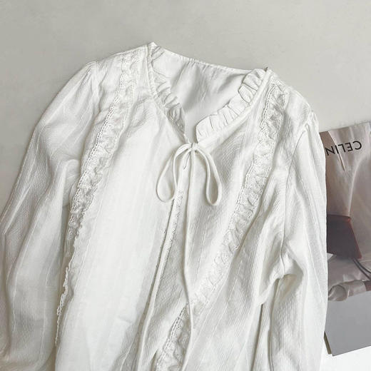 Michael Klein 浪漫春夏法式系带水溶棉花边领白衬衫别致温柔风衬衣2196（下单3-7天发货） 商品图1