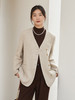 米白色人字纹毛呢西装外套 复古风斜门襟单排扣大口袋上衣 春秋季高级感显瘦百搭女式中长款呢子西服 商品缩略图0