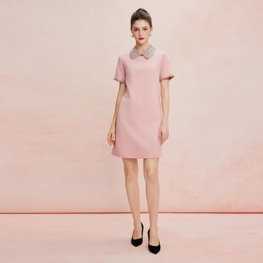 QF8D9斯尔丽25夏季新款名媛风精致镶钻减龄时尚H身型挡肚子连衣裙 商品图3