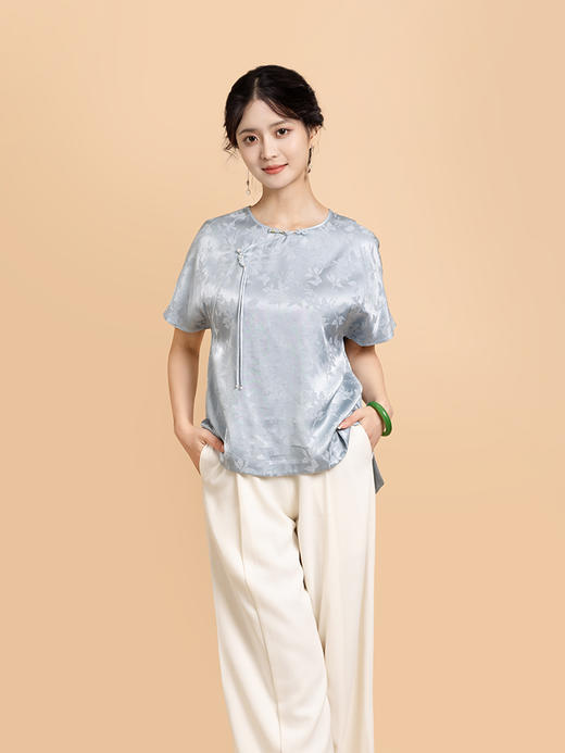 荷言GL 花蝶新 蝴蝶暗纹提花新中式短袖轻薄透气凉感夏季 商品图0