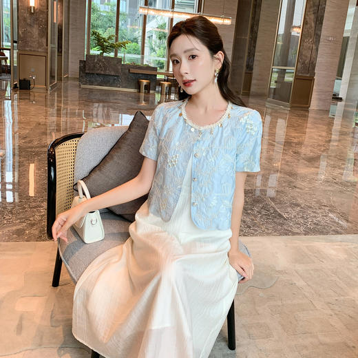 奢姿大码女装2025夏季法式重工刺绣气质两件套胖妹妹时尚通勤套装9952953382 商品图2