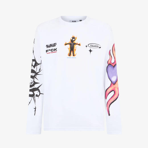 GCDS 男士外星人徽标印花棉质圆领长袖T恤 白色 B1CM2200JE9 10 商品图0