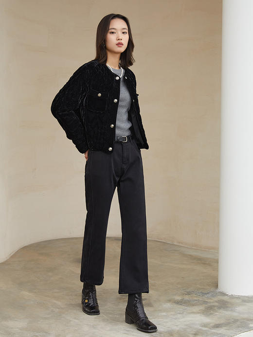 黑色微喇开衩牛仔裤 高腰显瘦显腿长九分裤 春秋季复古百搭休闲喇叭裤 商品图1