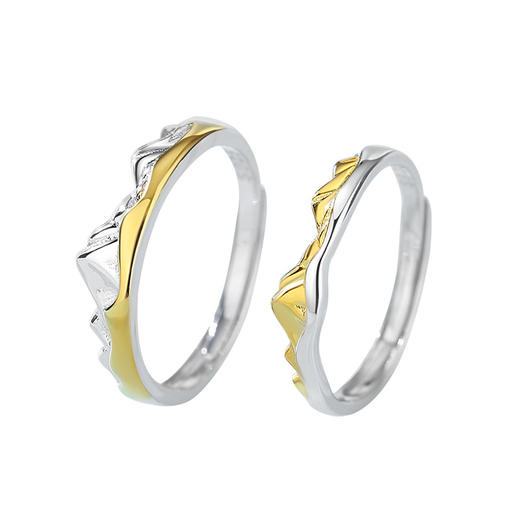 卡蒂罗/KADER 浪漫山峰情侣对戒 神圣珠峰浪漫女神小众不规则设计开口可调节素圈一对 简约时尚不撞款钟爱久久 商品图2