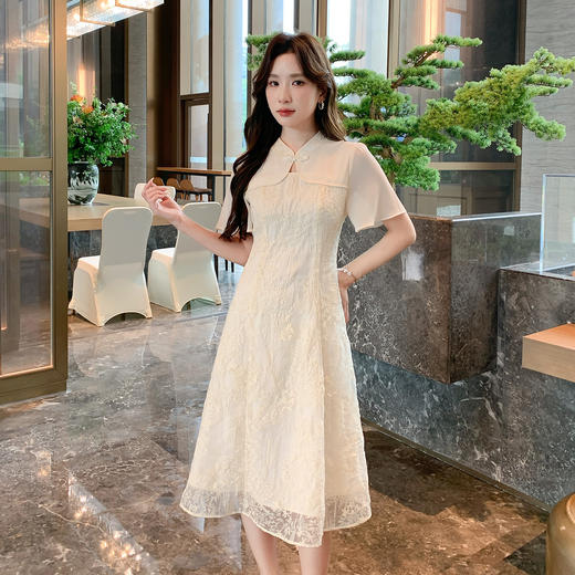 奢姿大码女装2025夏季改良旗袍拼接时尚连衣裙胖妹妹气质立领裙子9952890404 商品图0