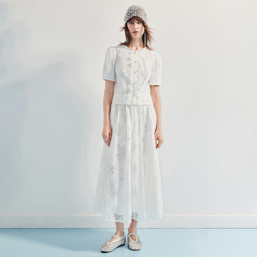 华丽宫廷风压褶蕾丝25夏修身优雅气质上衣女(货号:MF86TP018A1001) 商品图2