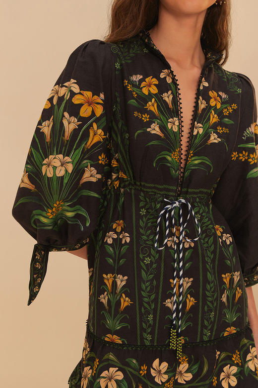 Farm Rio - Flowers Arch Mini Dress - Black - 女装 - 连身裙 - 黑色 商品图4