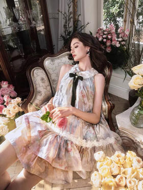 提花渐变虹彩印花A型无袖连衣裙