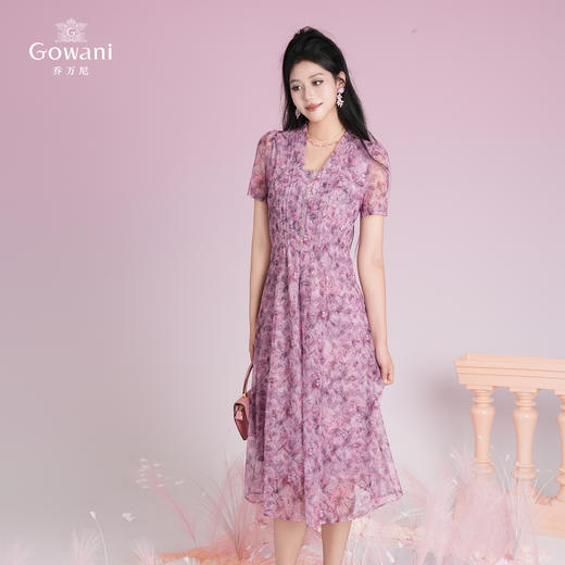 乔万尼2025夏季新品印花收腰南法风情连衣裙ED2E532 商品图3