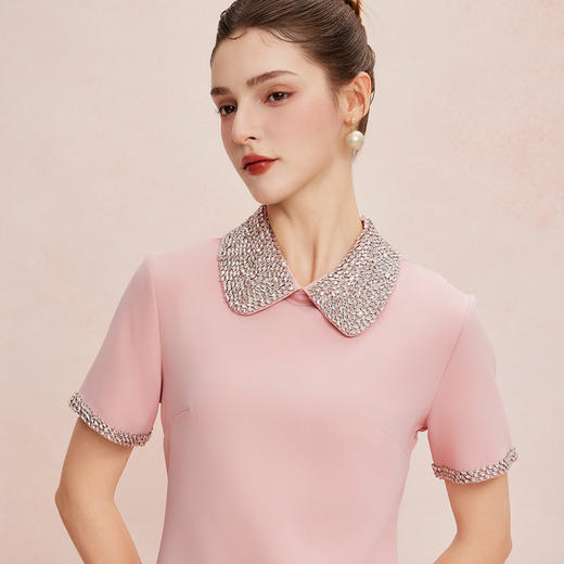 QF8D9斯尔丽25夏季新款名媛风精致镶钻减龄时尚H身型挡肚子连衣裙 商品图4