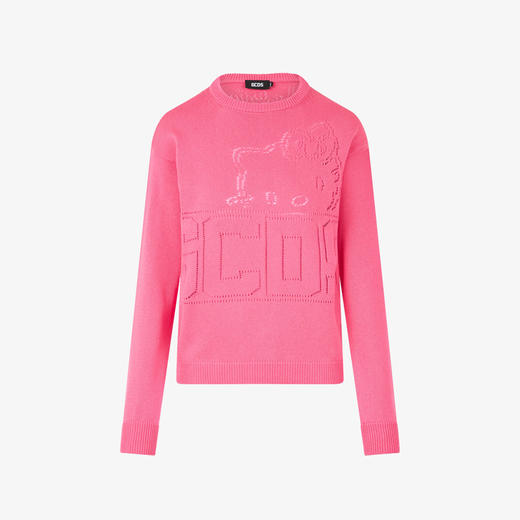 GCDS 女士 Hello Kitty 徽标混纺棉质短款圆领长袖T恤 粉色 B1HW1519KH4 55 商品图0