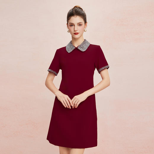 QF8D9斯尔丽25夏季新款名媛风精致镶钻减龄时尚H身型挡肚子连衣裙 商品图5