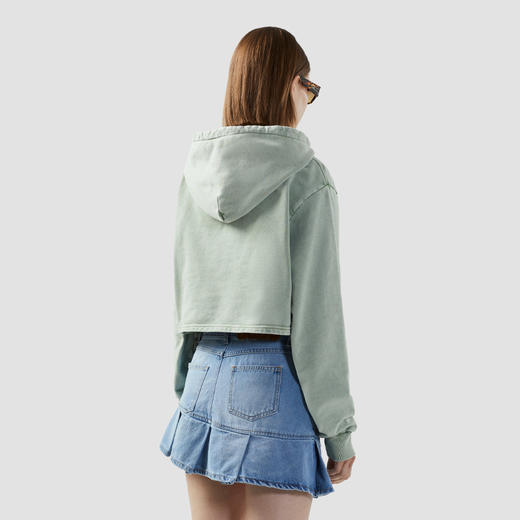 GCDS 女士字母徽标贴片棉质连帽卫衣 绿色 B1CW1902JH6 82 商品图2