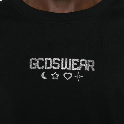 GCDS 男士字母亮片徽标棉质圆领短袖T恤 黑色 B1CU2322JE9 99 商品图2