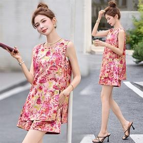 新中式国风套装，减龄无袖短裤穿搭两件套HR-ZYQ2570