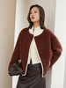 复古深咖色肌理感短款外套 圆领米白包边单排扣双口袋宽松休闲秋冬温柔气质通勤上衣 商品缩略图0