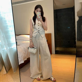 Michael Klein 老钱风天丝亚麻马甲裤子套装 上衣6597+裤子7515 （下单3-7天发货）