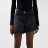 GCDS 女士字母徽标贴片棉质褶饰石洗牛仔迷你裙 黑色 A2OW3202DA0 99 商品缩略图1