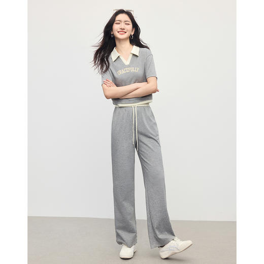 【周末秒杀】熙世界休闲套装夏装洋气时尚减龄运动阔腿长裤两件套 商品图3