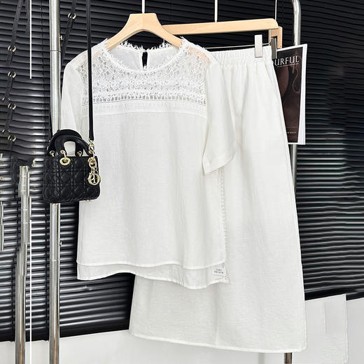 Michael Klein 夏季重工蕾丝亚麻衬衫宽松圆领女上衣2290 A字半身裙2419（下单3-7天发货） 商品图2