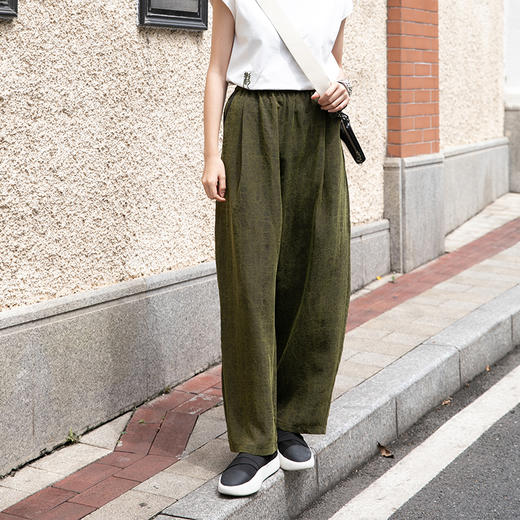 【经典回归】牧衣游原创 幽绿龟裂纹香云纱裤子夏宽松百搭 阳光海 商品图2