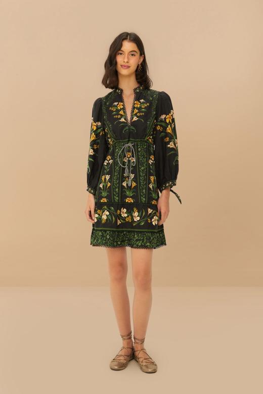 Farm Rio - Flowers Arch Mini Dress - Black - 女装 - 连身裙 - 黑色 商品图0