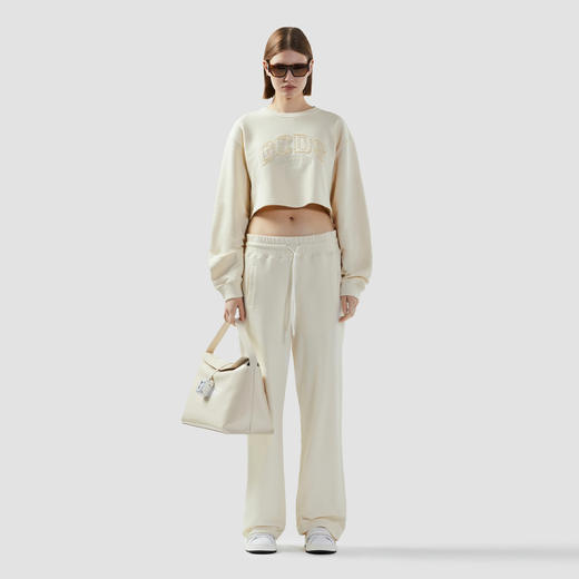 GCDS 女士字母徽标刺绣混纺短款棉质圆领长袖T恤 杏色 B1CW1516JG5 15 商品图3