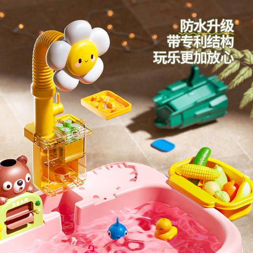 【欢乐戏水 水上游乐园】夏日玩水池儿童水上乐园玩具 戏水桌 电动循环出水添水感应发光“火山”喷雾 荷叶跳板 电动循环出水洗碗机 商品图1