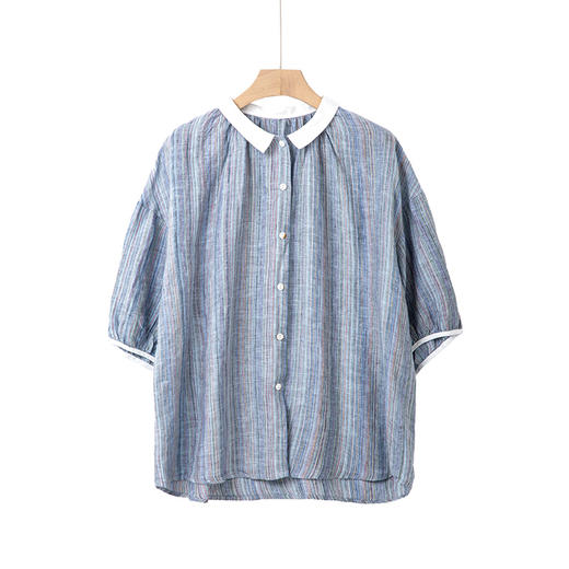 撞色翻领条纹衬衫 商品图1