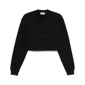 GCDS 女士字母徽标刺绣混纺棉质圆领长袖T恤 黑色 B1CW1516JG5 99