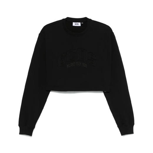 GCDS 女士字母徽标刺绣混纺棉质圆领长袖T恤 黑色 B1CW1516JG5 99 商品图0