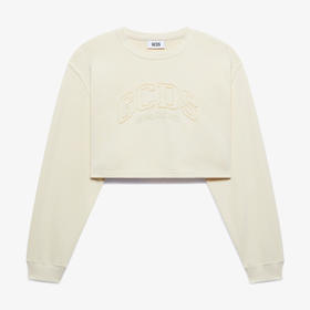 GCDS 女士字母徽标刺绣混纺短款棉质圆领长袖T恤 杏色 B1CW1516JG5 15