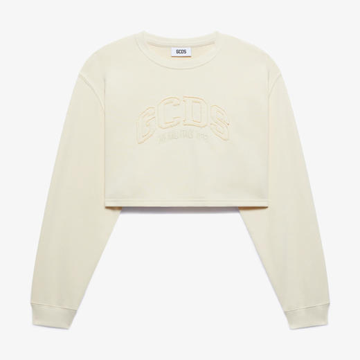 GCDS 女士字母徽标刺绣混纺短款棉质圆领长袖T恤 杏色 B1CW1516JG5 15 商品图0