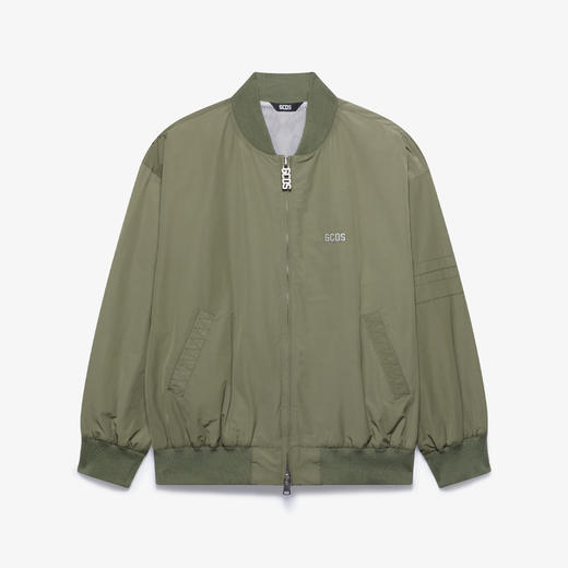 GCDS 男士字母徽标刺绣混纺棉质拉链夹克 军绿色 B1CM0904TL6 88 商品图0