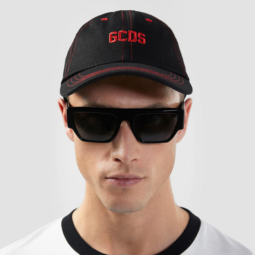 GCDS 男士字母徽标刺绣棉质棒球帽 黑色 A2OU5803AB9 45 商品图3