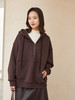 深棕纯色半拉链连帽卫衣 宽松廓形抽绳双口袋休闲显瘦秋冬通勤慵懒风百搭套头上衣 商品缩略图0