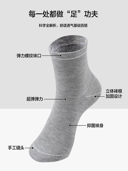 3双装竹棉航天级抗菌春秋男女中筒袜高弹无骨吸汗纯色男袜女袜 商品图4