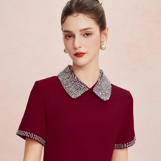 QF8D9斯尔丽25夏季新款名媛风精致镶钻减龄时尚H身型挡肚子连衣裙 商品图9