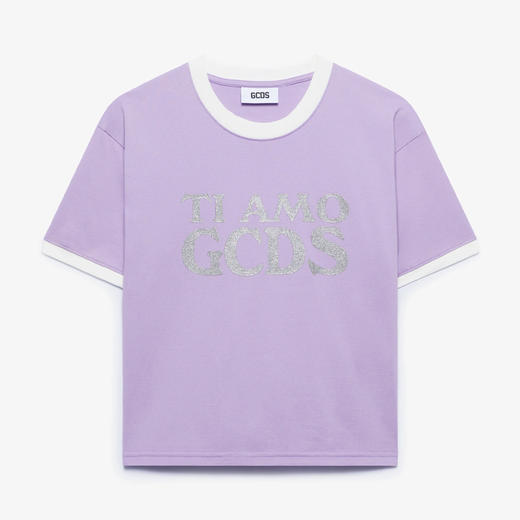 GCDS 女士字母徽标闪光印花棉质圆领短袖T恤 深紫色 B1CU2308JE9 69 商品图0