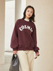 复古酒红色字母印花卫衣 圆领宽松落肩上衣 秋冬美式街头风显瘦加绒套头衫 商品缩略图0